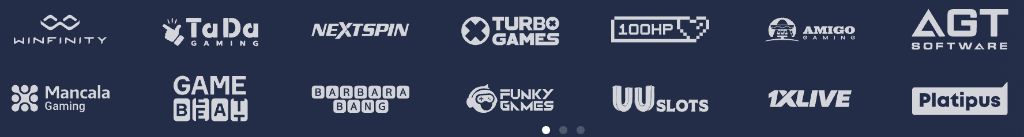 Провайдеры 1xBet: Winfinity, TaDa Gaming, NextSpin, Turbo Games, Mancala Gaming, GameBeat, Barbara Bang, Funky Games, UU Slots, 1xLive, Platipus
